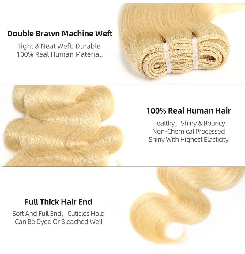 613 Honey Blonde Color Hair Extension Brazilian Hair Weave Bundle 12-30 Inch Body Wave Remy Human Hair Can Buy 1 3 4 Bundle Deal