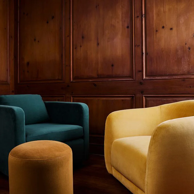 Top Selling Lounge Orange Round Space Saving Home Velvet Large Bench Chair Tufted Ottoman