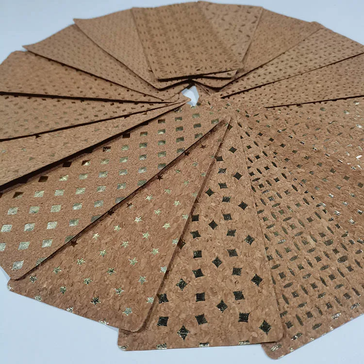 Portugal NaturalEco-Friendly Film Shiny Rainbow guilded bark cork leather fabric for shoes  bags decoration