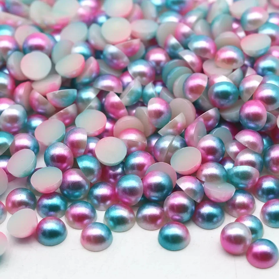 Mix Sizes 2mm-12mm Pop Rainbow Colors ABS Mixed Flatback Pearls Plastic Half Round Pearls For Crafts Making