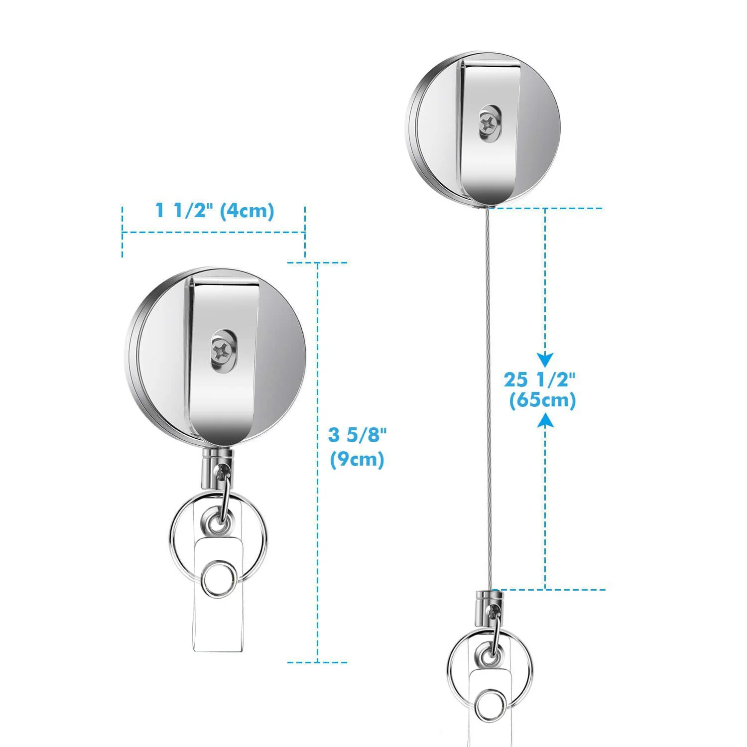 4CM Heavy Duty Id Card Holder Clip Alloy Retractable Badge Reel Pull Key Name Badge Holders