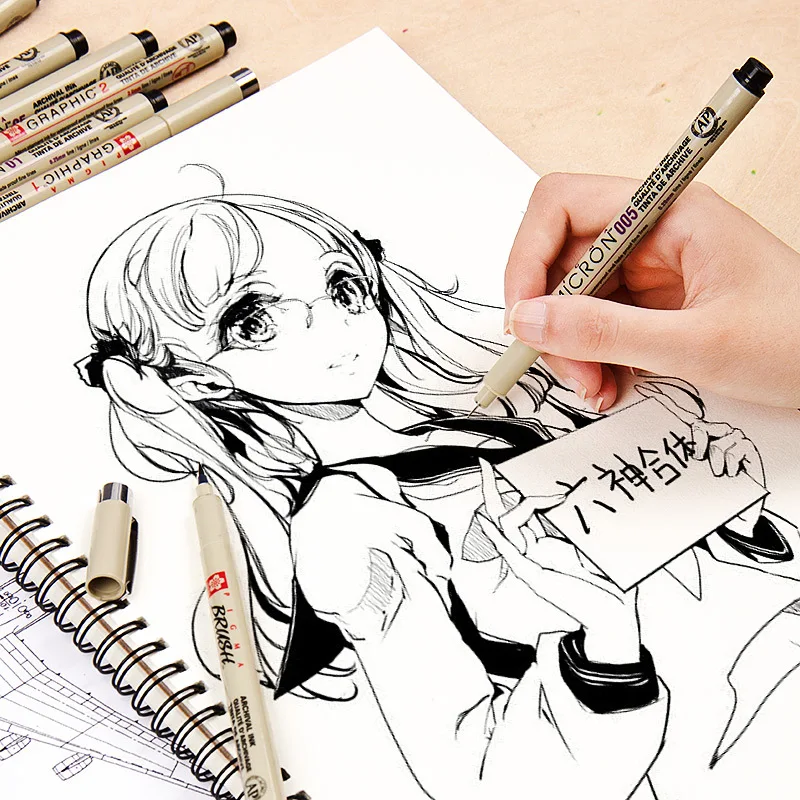  Одиночная продажа sakura 9 разных размеров Черная пигментная игла ручка pigma micron Fineliner для