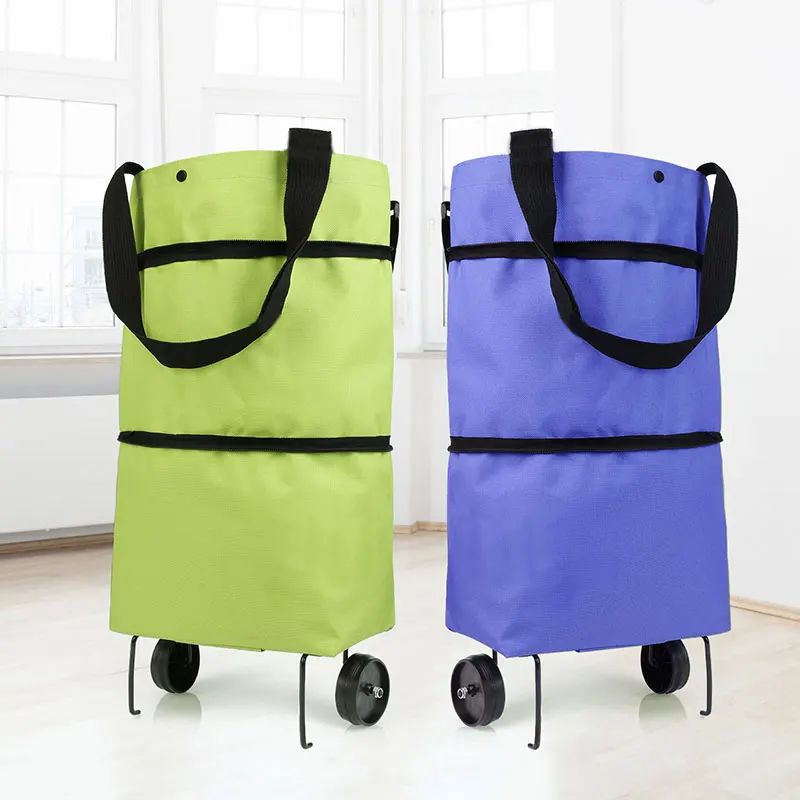 2025 Foldable Shopping Trolley Tote Bag with Wheels Reusable Grocery Bag Food Organizer Vegetables Bag Handbag for Women Kids
