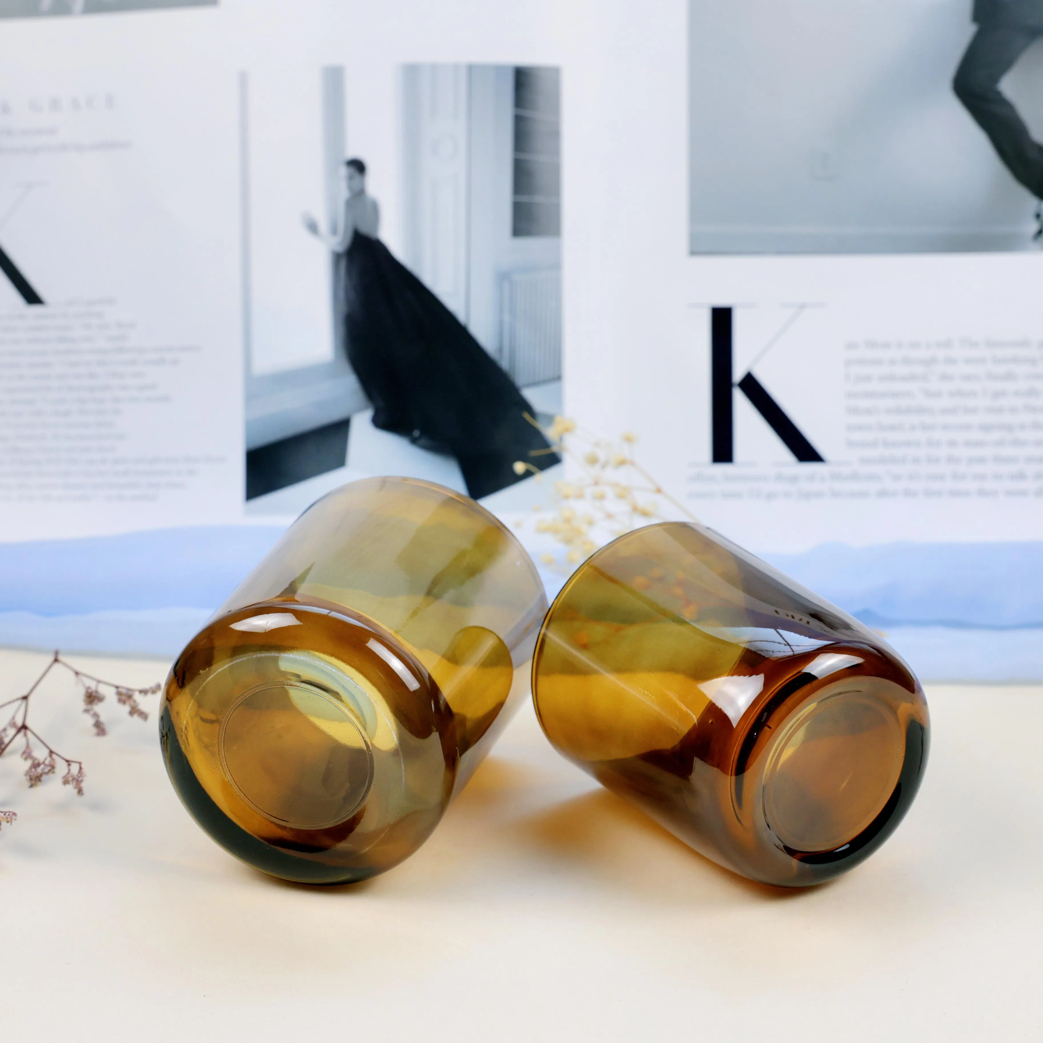 Wholesale Amber 12oz Glass Candle Jars And Bottles For Scented Candle Contain