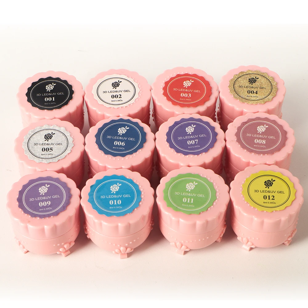 Private Label Emboss Sculpture Carving Gel Nail Art Design 12 Colors Nail Gel Polish