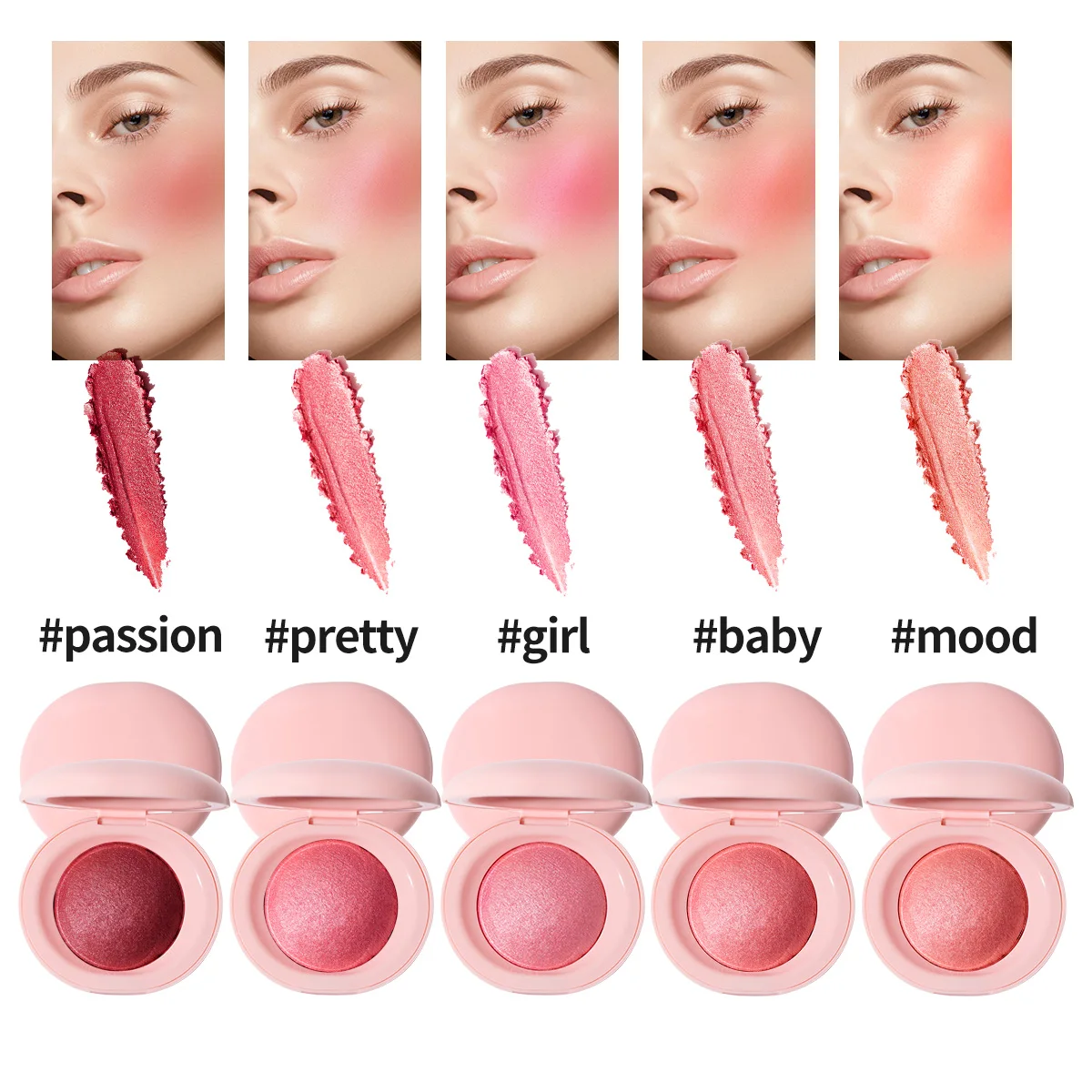 High Quality Vegan Cruelty Free Shimmer Tinted Face Makeup Blush On Wholesale Bulk Lasting Natural Pigment Baked Blush