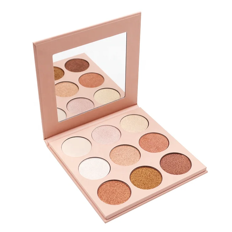 9 Pan Rose Gold White Eyeshadow Palette Party High Metallic Glitter Highlighter Makeup Palette With Mirror