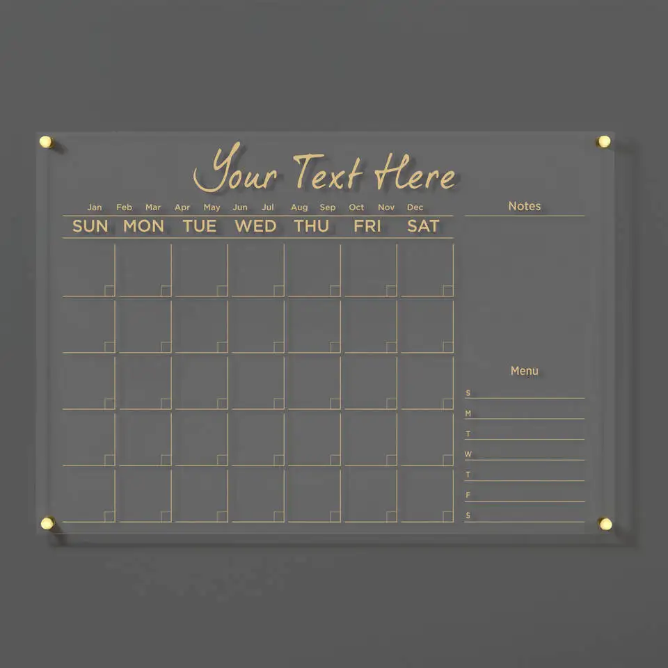 Custom Printing Clear Magnetic Acrylic Wall Calendar Board