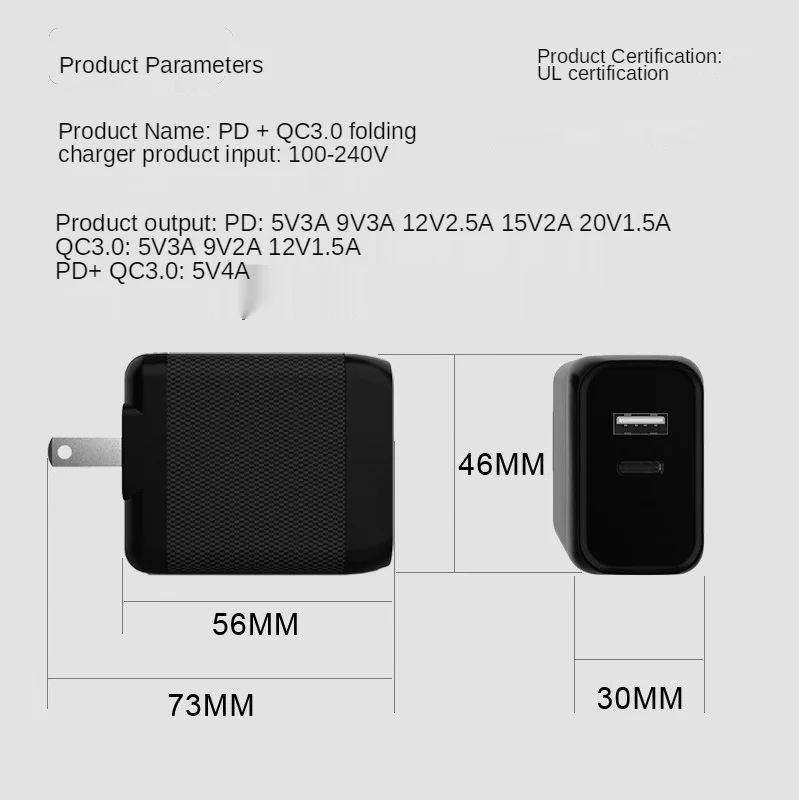 Оптовая продажа новинка сертификация Qc 3 0 Pd 30 Вт подходит для телефона двойной порт A C складное зарядное устройство