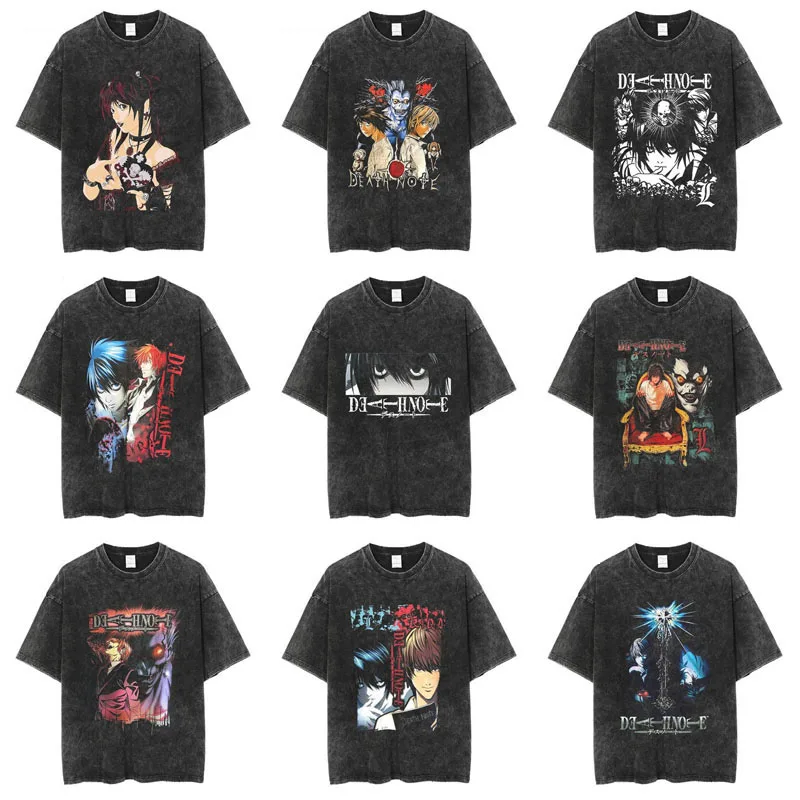 Hip hop high street tshirts washed short sleeves rock band Japan Anime printed top graphic tees blank clothes for men