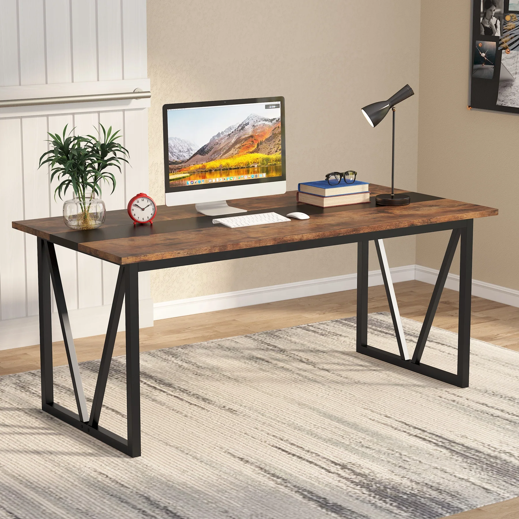 Tribesigns 6 FT Brown Conference Table Modern Meeting Seminar Table Training Table for Office Conference Room