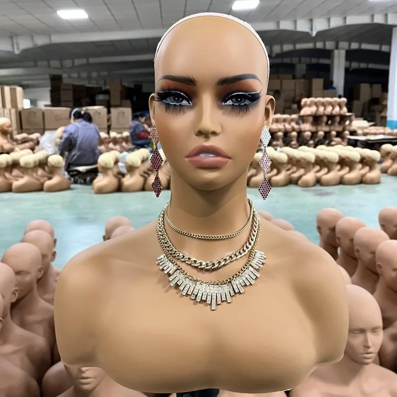 Realistic Female Mannequin Head with Shoulder Display Manikin Head Bust for Wigs,Makeup,Beauty Accessories Displaying