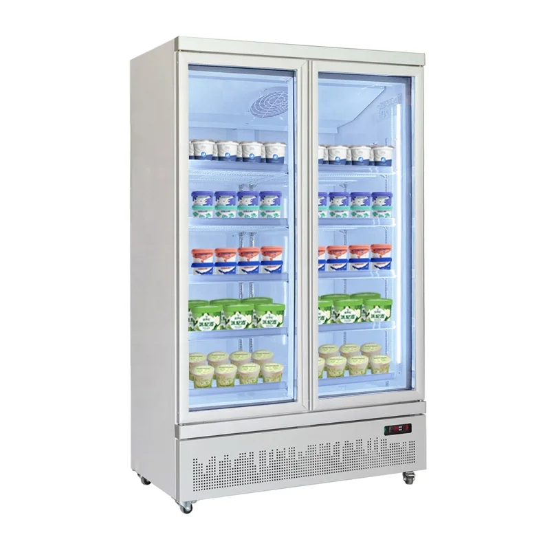 Commercial Doble Door Ice Cream Refrigerator Flat Glass Door Cooler Wholesale Freezar For Supermarket Equipment