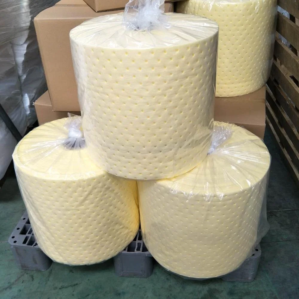 Medium weight dimpled chemical hazardous spill absorbent rolls