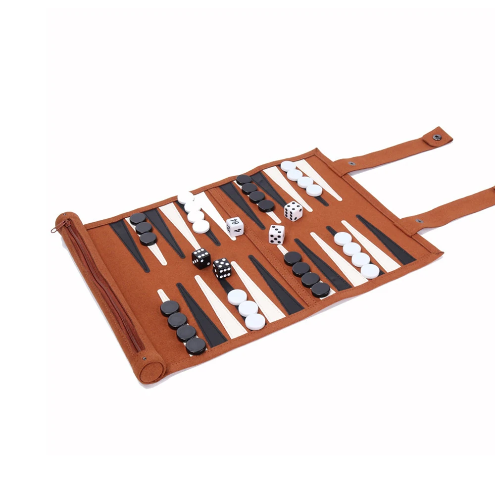 Travel Personalized Brown Rollable Backgammon Luxury Checkers For Adult and Kids
