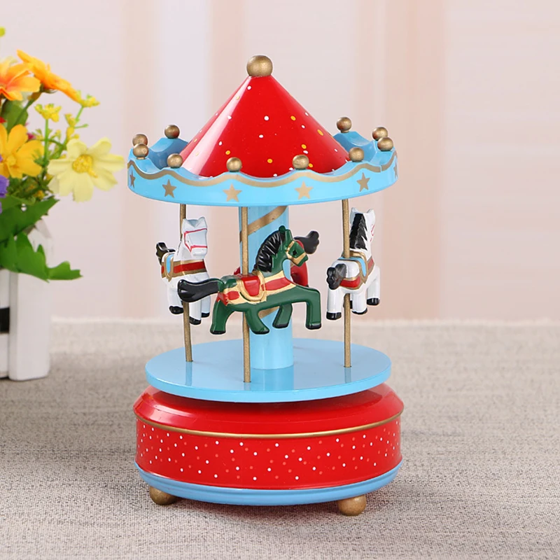 Merry-Go-Round Music Box Wind Up Plastic Horse Roundabout Carousel Musical Box Kid Birthday Christmas Gift Christmas Home Decor