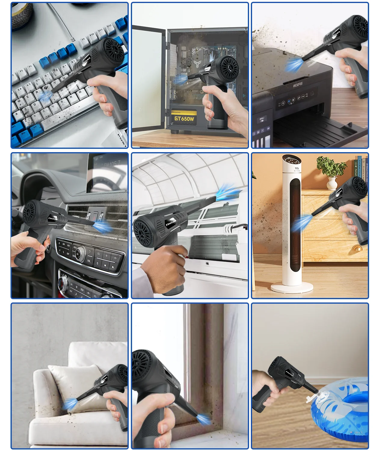 Cordless AIR Duster and vacuum 2 in 1 3 Gear Speed 51000 Rpm, Rechargeable Blower for Computer, Keyboard and Electronics Clean