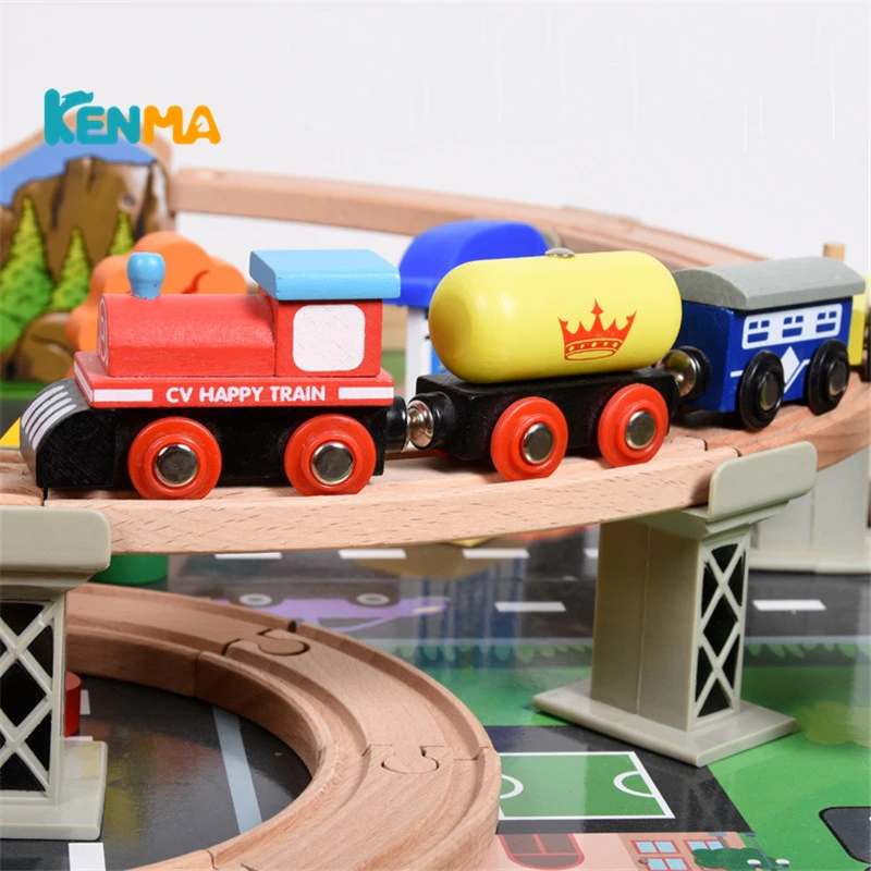 Поезд игрушки трек деревянный набор игрушечный Железнодорожный автомобиль