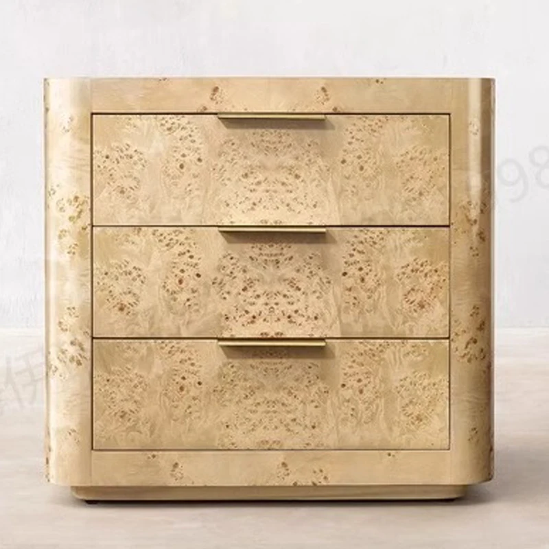 RH American Solid Wood Bedside Table Vintage Oak Tree Burr Craft Bedside Cabinet Bedroom Log Antique Drawer Locker Custom