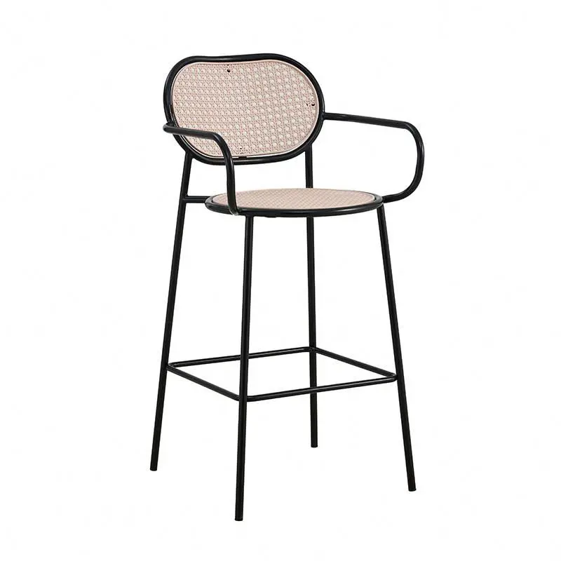 Casino Small Space Lounge Ergonomic Stackable Best Selling Restaurant Rattan High Metal Bar Stool Chairs