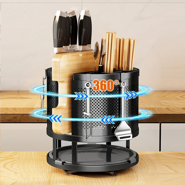 New Design Rotating Organizer Multifunction Kitchen Utensil Knife Organizer Rotatable Holder Rack Shelf