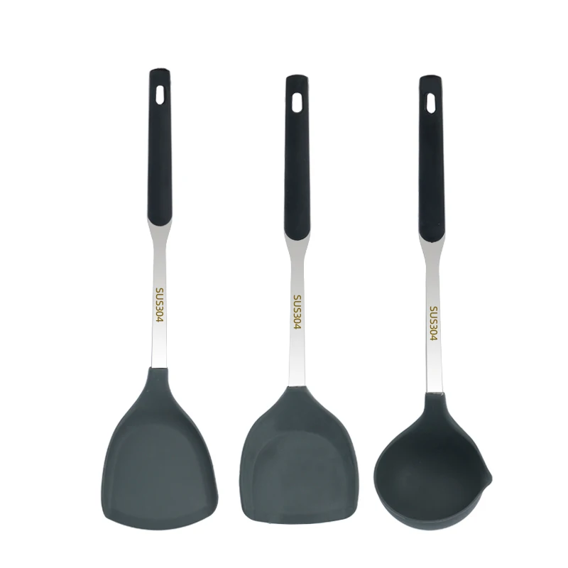 Hot Sale SUS304 Stainless steel Handle Silicone Kitchen Cooking Tools Stand Kitchenware Spatula Silicone Kitchen Utensils Set