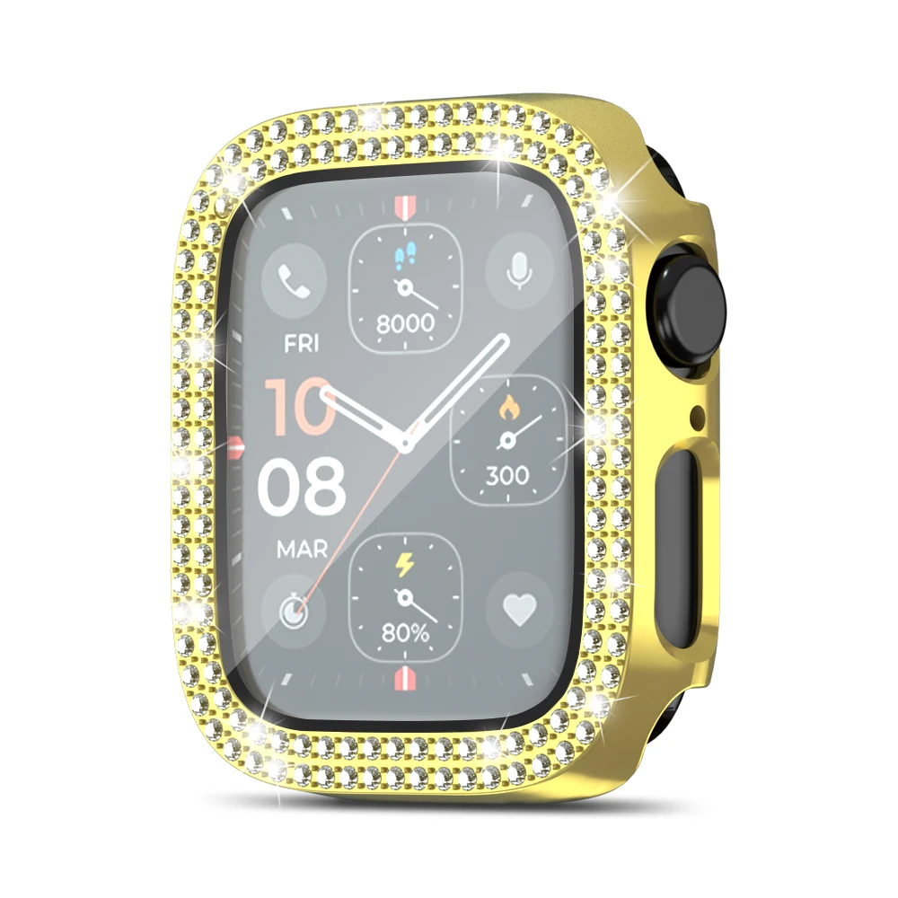 Для Apple Watch 7 42 44 Женский чехол с бриллиантами 38 40 полным покрытием стеклянный Безель защитный прямоугольный для