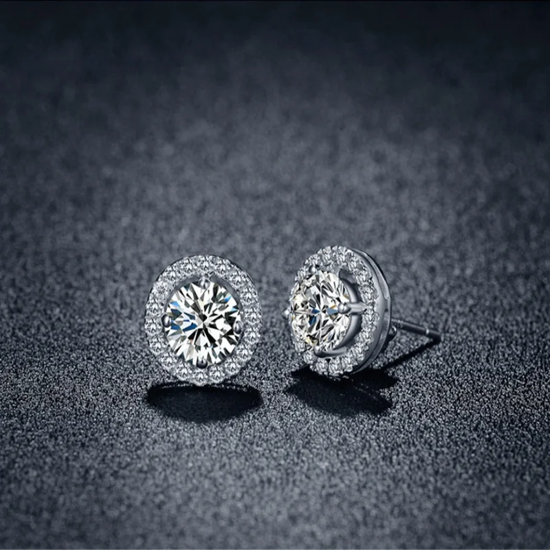 Cheap Round Full Pave Setting Stone Studs Eye Earrings Fashion Jewelry