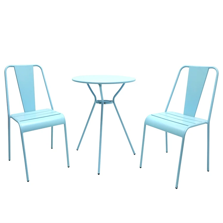 Backyard Blue Simple Design Steel Metal Outdoor Dining Set 3pcd Patio Bistro Garden Dining Set For Sale