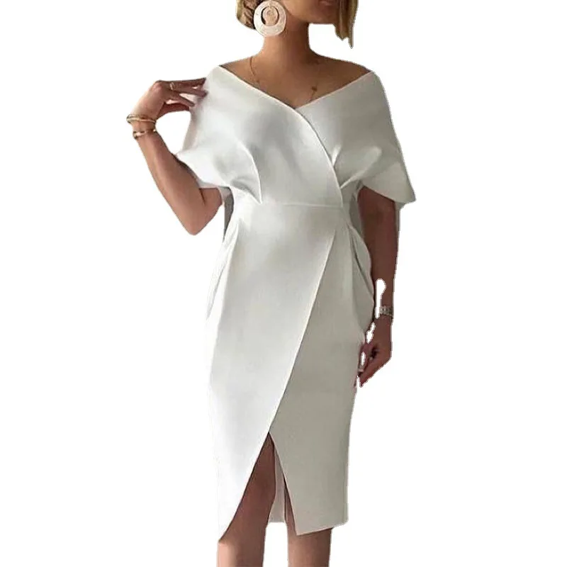 Factory Outlet Women White Skirts Elegant French Satin Fabric Dresses Slim Evening Dresses