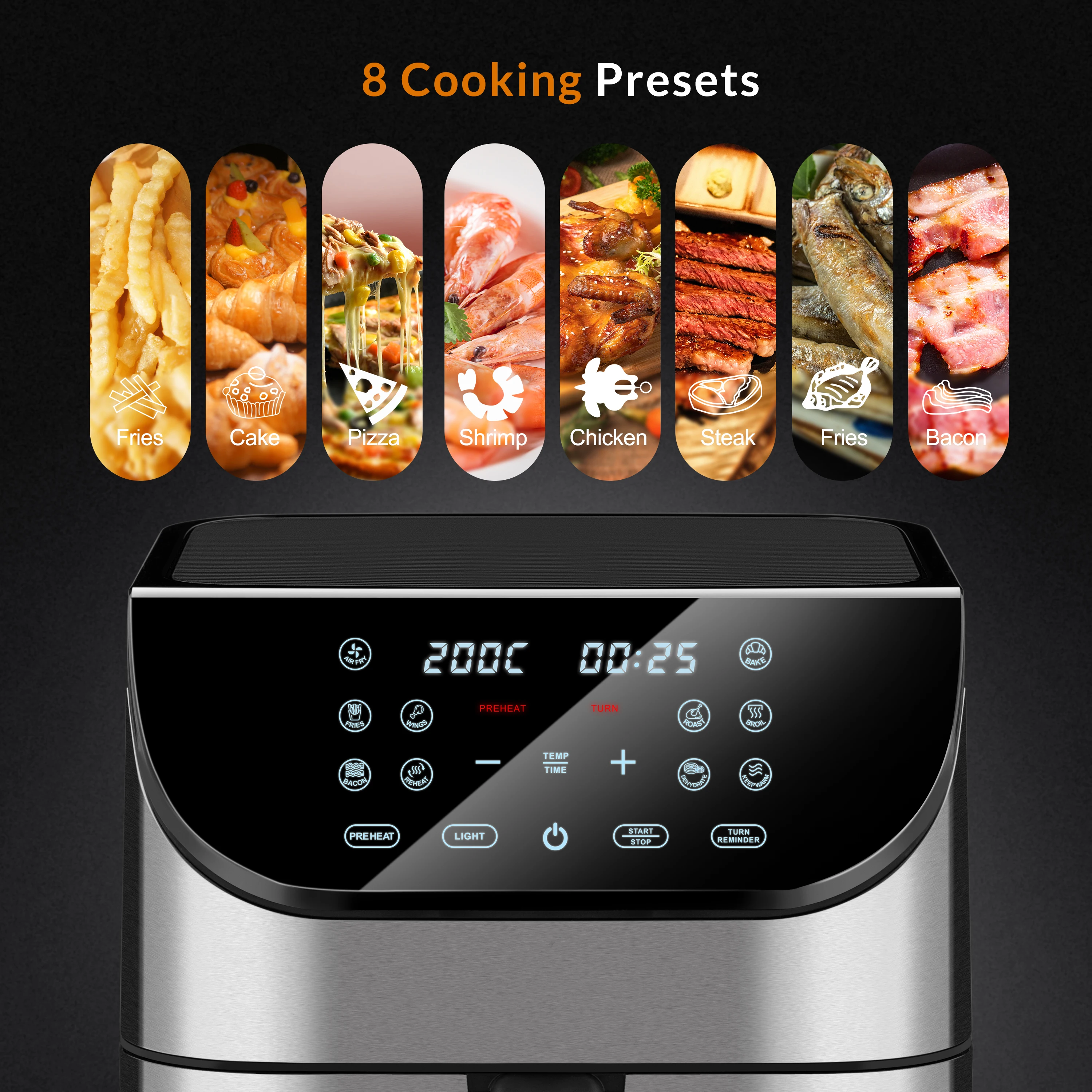 New Electric Home Appliances 1800W 8L Kitchen large capacity square air fryer oven with touch screen