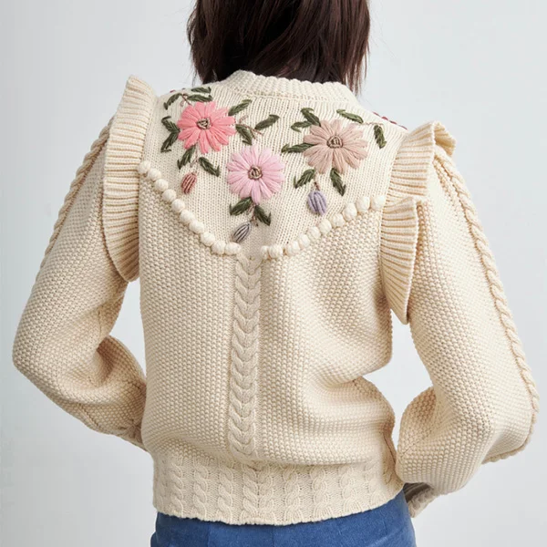 Wholesale Custom Long Sleeve Crochet Sweaters Women Fancy Crop Sweaters Cardigans For Women Jacquard Oversized Sweater