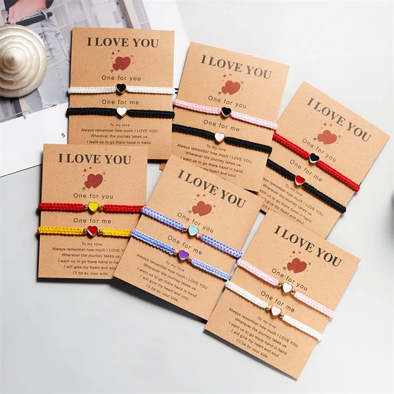 I Love You Heart Adjustable Hand Woven Couple Bracelet Valentines Day Gift Braided Friendship Bracelets For Sister Mom Men Women