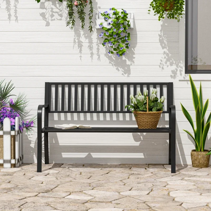 custom outdoor furniture slatted steel bench seating outside park street metal bench seat public garden patio iron bench chair