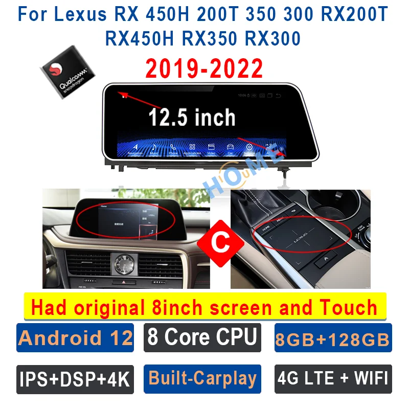 Android 12 Qualcomm Snapdragon 12.5 Inch Car Radio Multimedia Video Player CarPlay Autoradio For Lexus RX RX200T RX270 RX300