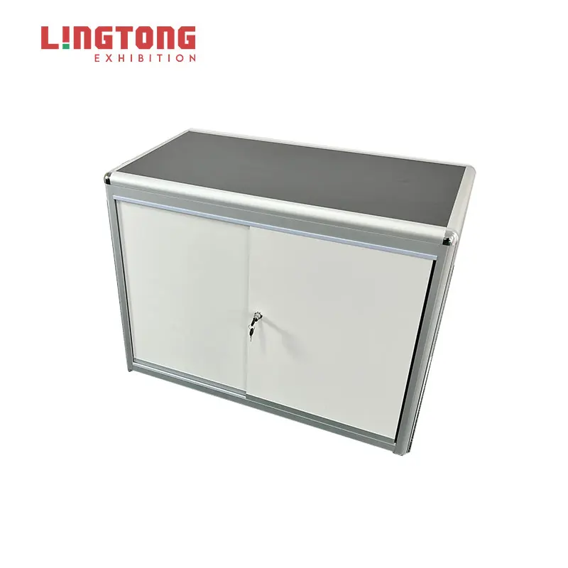 Easy-install Aluminum Frames Exhibition Reception Desk Folding Lockable Counter For Venue