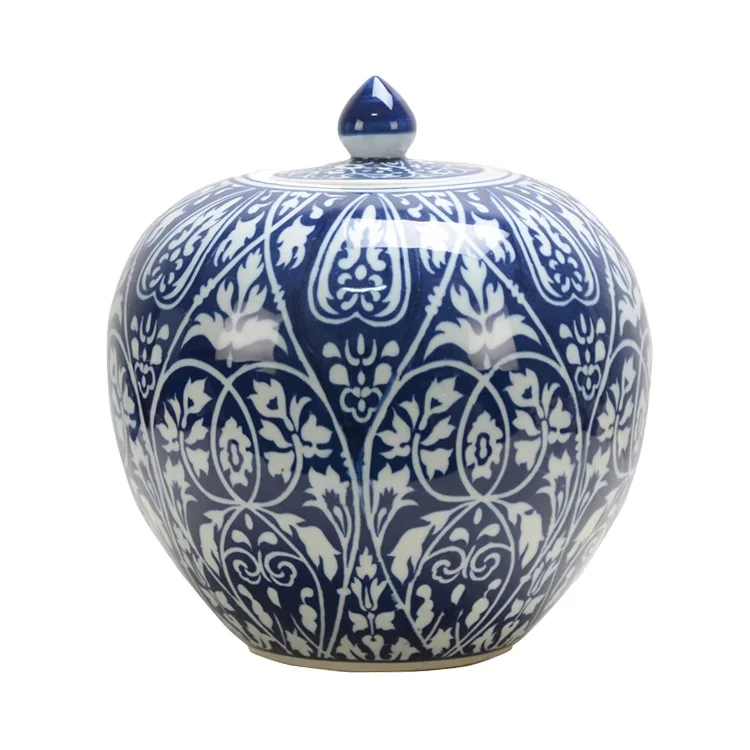 Factory price Chinese Blue and white ceramic decorative mini storage jar with lid