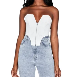 White Corset Top Women Sexy Tube Top Solid Color Off Shoulder Zipper Slim Cut Bustier Tops To Wear Out