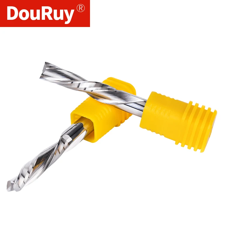 DouRuy solid carbide left handed 2 flute spiral  bits down cut carbide end mill wood milling cutter