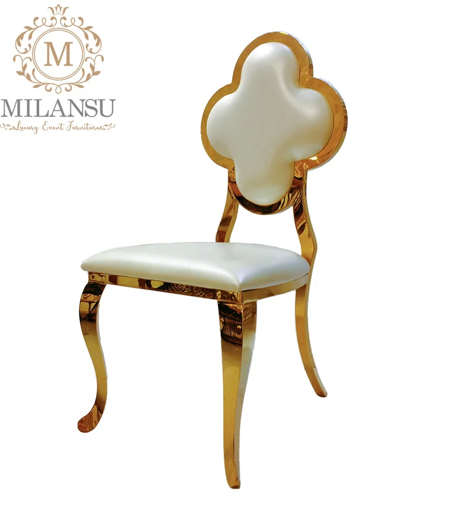 Gold stainless steel Four-leaf clover shape back with pu leather cushion wedding dining chairs for events supplies