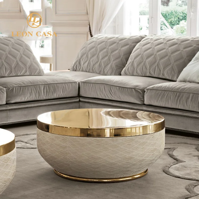 Luxury Modern Living Room Center Coffee Hippo Kaffeetisch Round Striped Marble Brass Coffee Table