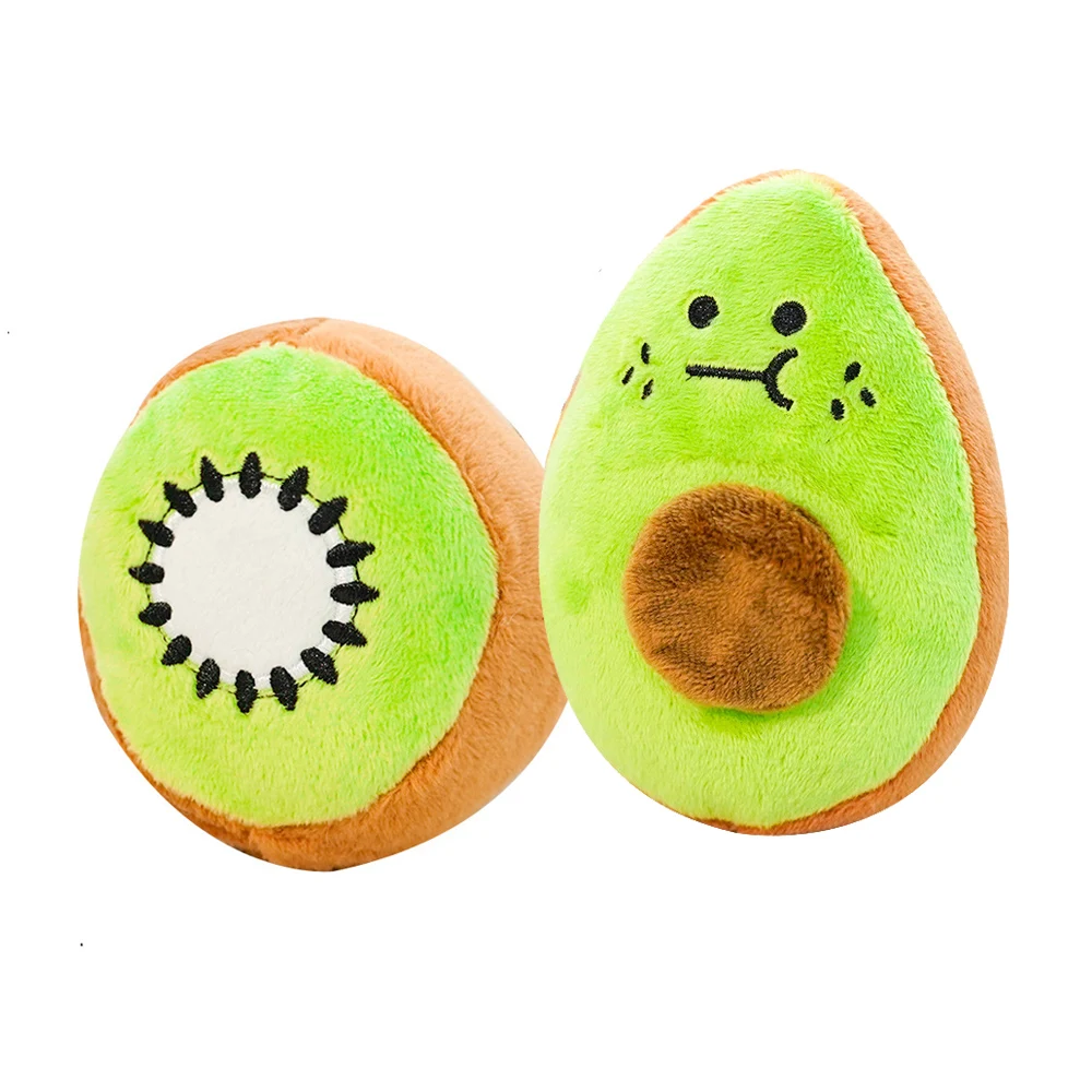 Pet Plush Toy Kiwi Fruit Avocado Design Pet Molar Teeth Plush Toys  Soft Squeaky Pet Dog Interactive Toy