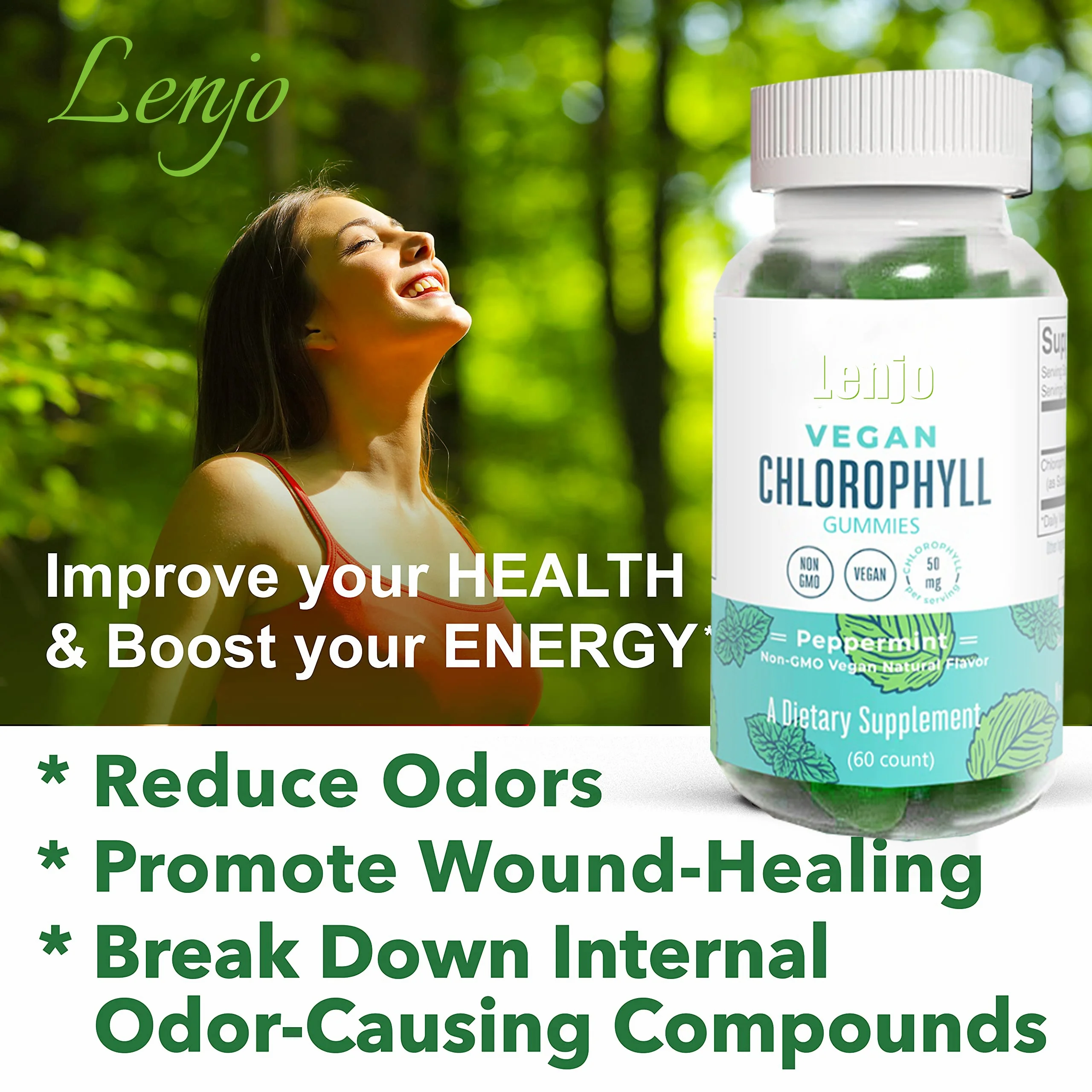 Non GMO & Vegan Chlorophyll Gummies  Energy Supplement, Immune Support, Natural Deodorant, Altitude Sickness Relief