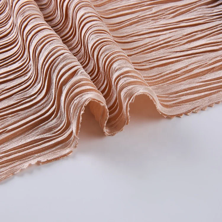 2024 New arrivals knitted lightweight 100% polyester wrinkle folded crinkle pleated fabrics for skirt dresses