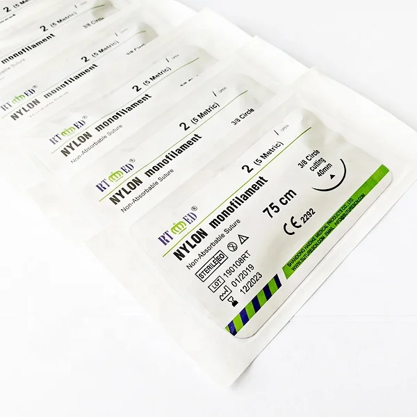 Хирургический хирургический шов с иглами, нейлоновый монофиламент, синий, черный, нейлоновый материал, заводской источник