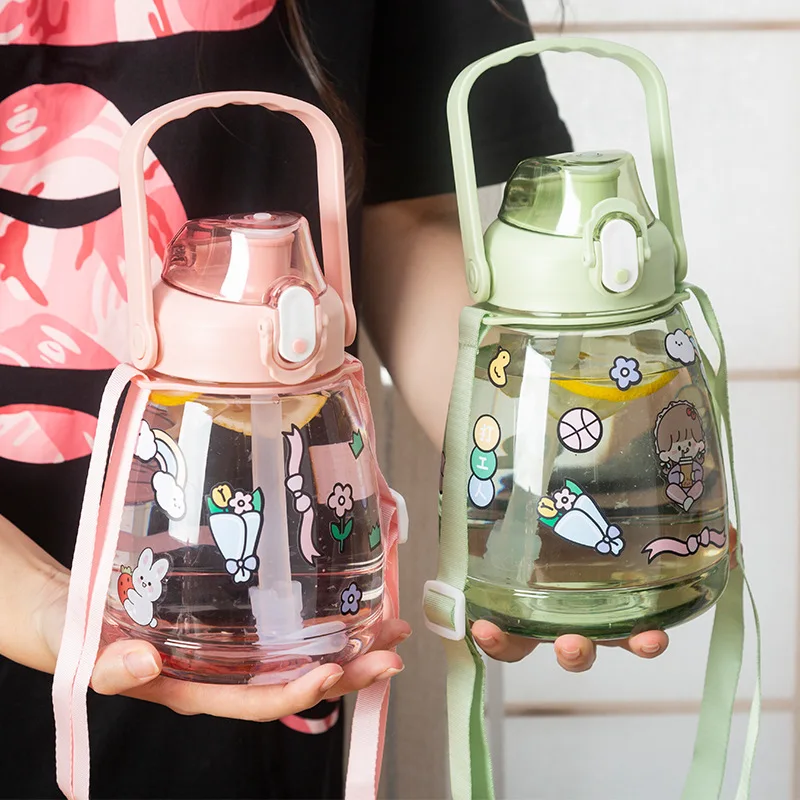 Tik tok hot selling 38oz custom design clear plastic water bottle gym water wide mouth sports water bottle with straw
