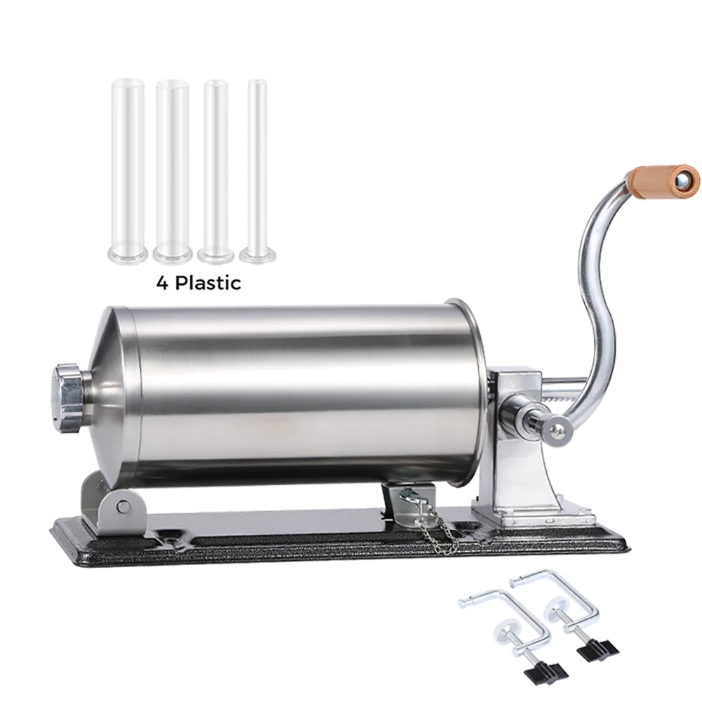 5KG Manual Sausage Filling Horizontal stainless steel sausage syringe with 4 plastic tubes