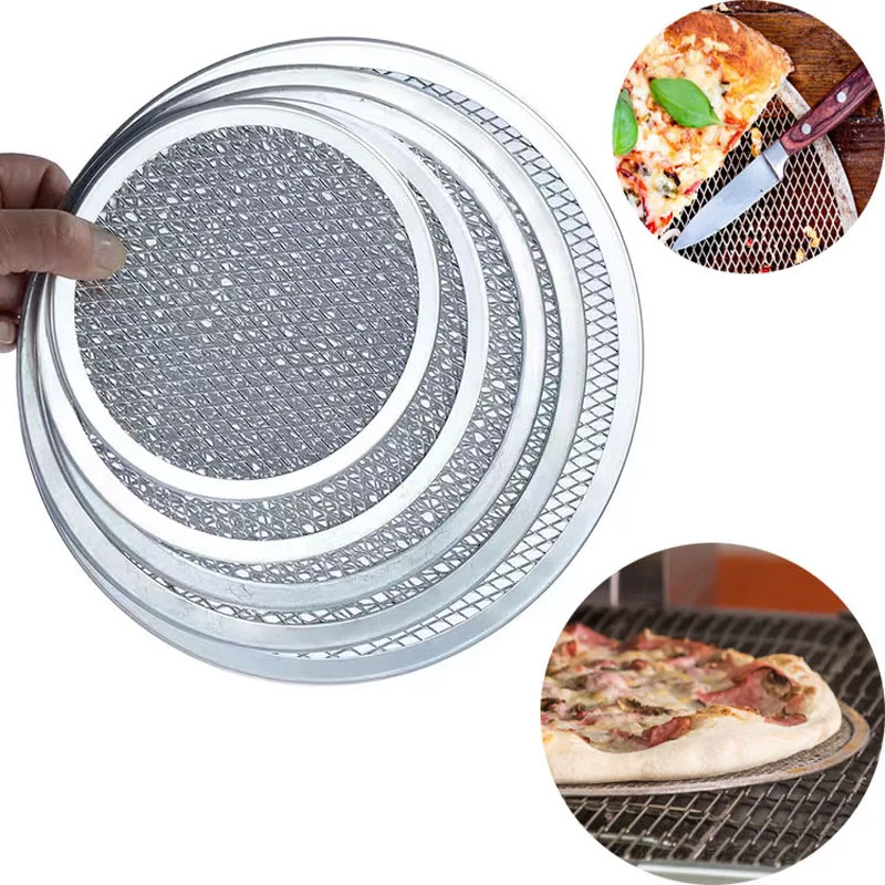 6-14inch Seamless Aluminum Pizza Screen Pan Baking Tray Metal Net Bakeware Non-stick Baking Tray