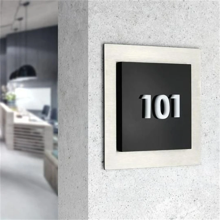 Custom Laser Cut House Numbers Modern Design LED-Lit Wooden Sign Plate Made of Metal and Acrylic for Office & Hotel Door