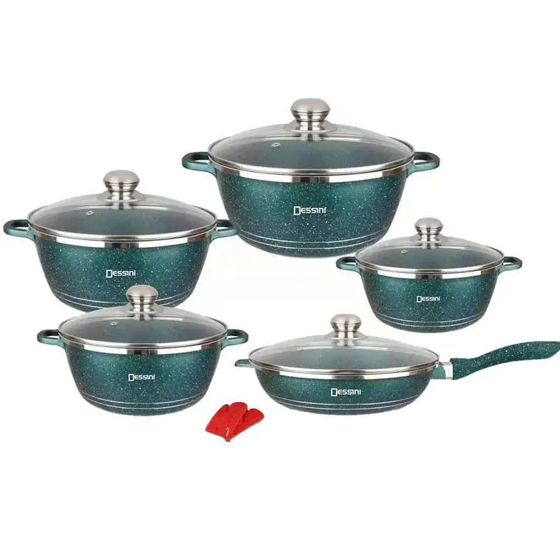 10pcs die cast cookware home induction pot casserole dish with lid sartenes aluminio food pot luxury cookware set